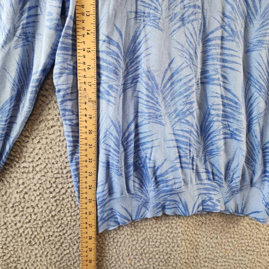 Cubavera Palm Print Crewneck Jacquard Sweater Men's L Della Robin Blue Pullover