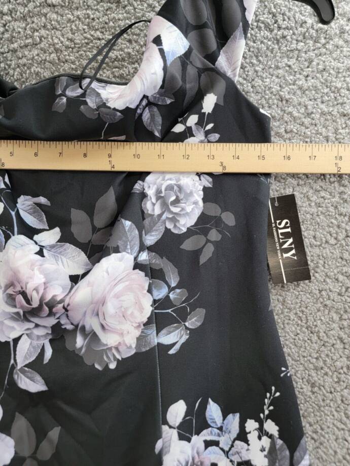 SLNY Off-The-Shoulder Floral Print Sheath Dress Women's 6 Black Multi Back Zip