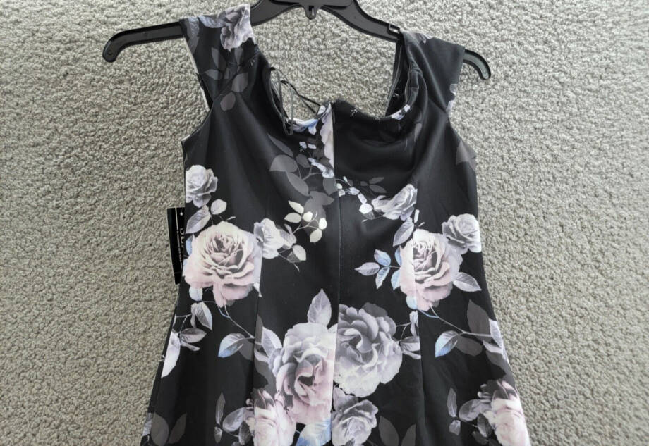 SLNY Off-The-Shoulder Floral Print Sheath Dress Women's 6 Black Multi Back Zip
