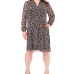 MSK Plus Size Floral-Print Chiffon Pintuck Shirtdress Women's 20W Navy Multi L/S