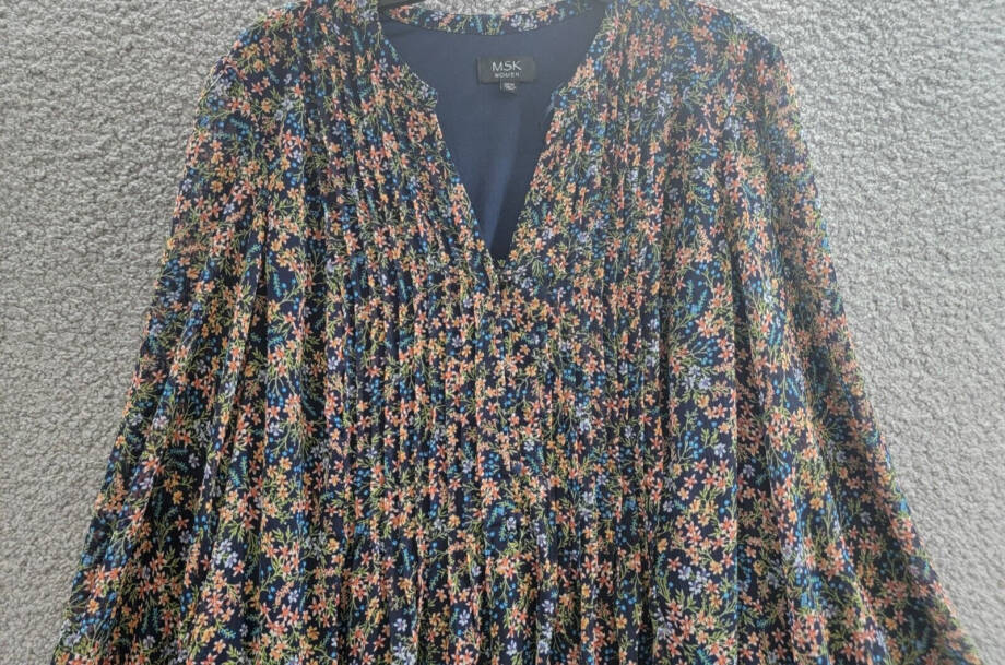 MSK Plus Size Floral-Print Chiffon Pintuck Shirtdress Women's 20W Navy Multi L/S