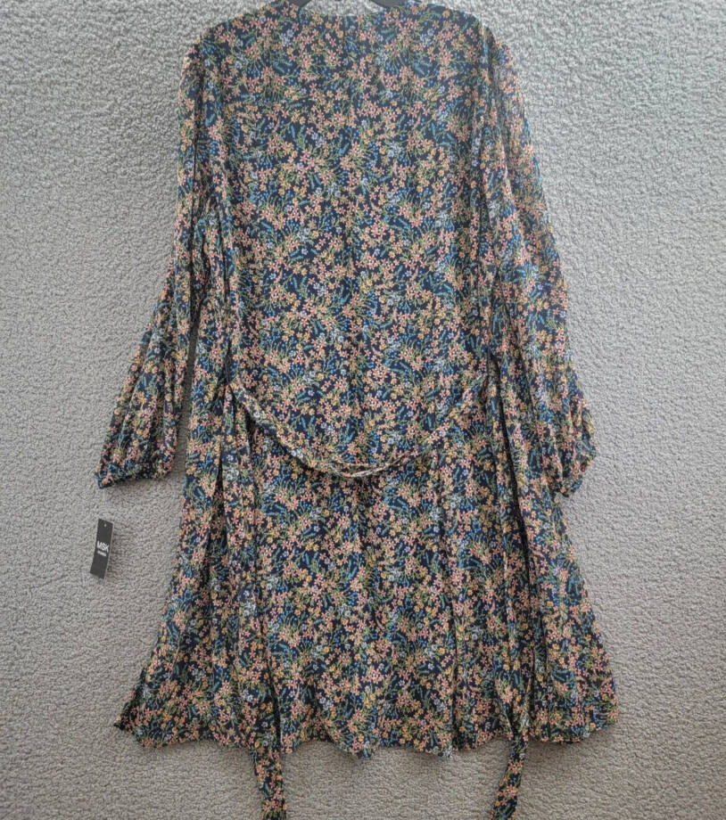 MSK Plus Size Floral-Print Chiffon Pintuck Shirtdress Women's 20W Navy Multi L/S