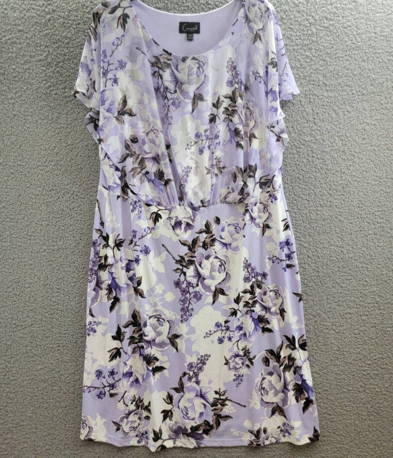 Connected Plus Size Floral-Print Overlay A-Line Dress Women's 22W Light Lavender