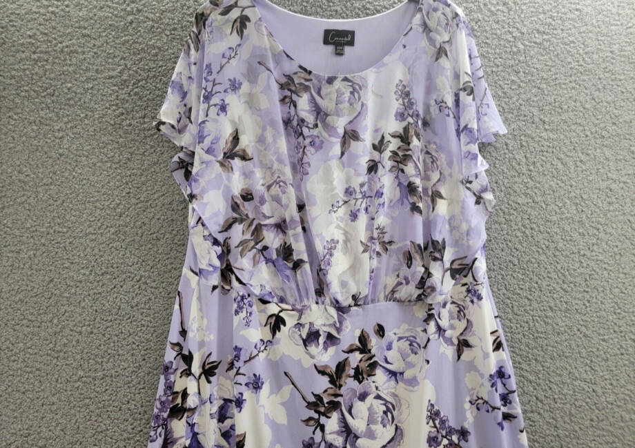 Connected Plus Size Floral-Print Overlay A-Line Dress Women's 22W Light Lavender