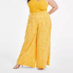 Nina Parker Trendy Plus Size Wide-Leg Pants Women's 4X Golden Palm Elastic Waist