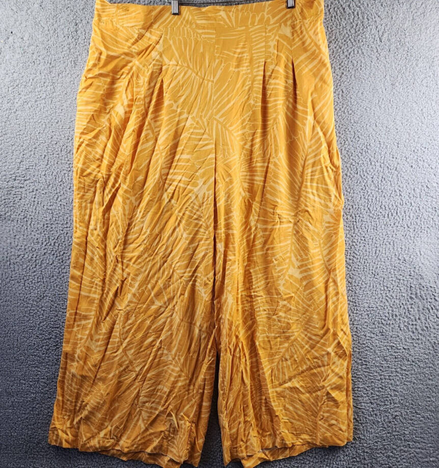 Nina Parker Trendy Plus Size Wide-Leg Pants Women's 4X Golden Palm Elastic Waist
