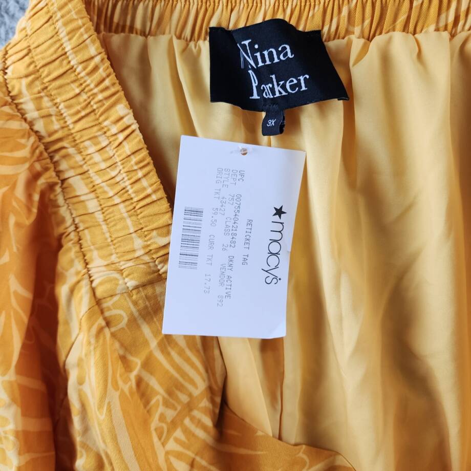 Nina Parker Trendy Plus Size Wide-Leg Pants Women's 4X Golden Palm Elastic Waist