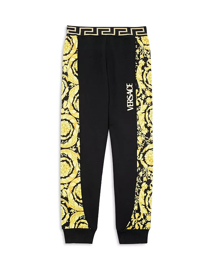 Versace Barocco Jogger Pants Boys Black/Gold Printed Elastic Waist Pull On 6