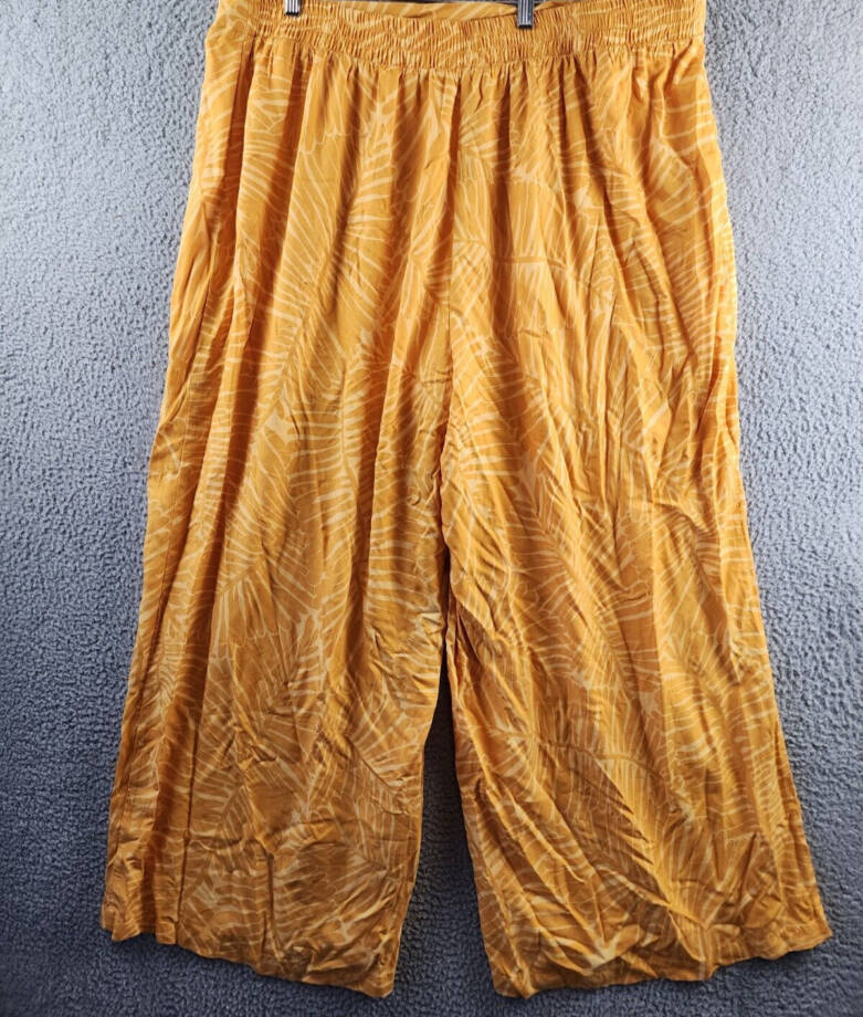 Nina Parker Trendy Plus Size Wide-Leg Pants Women's 4X Golden Palm Elastic Waist
