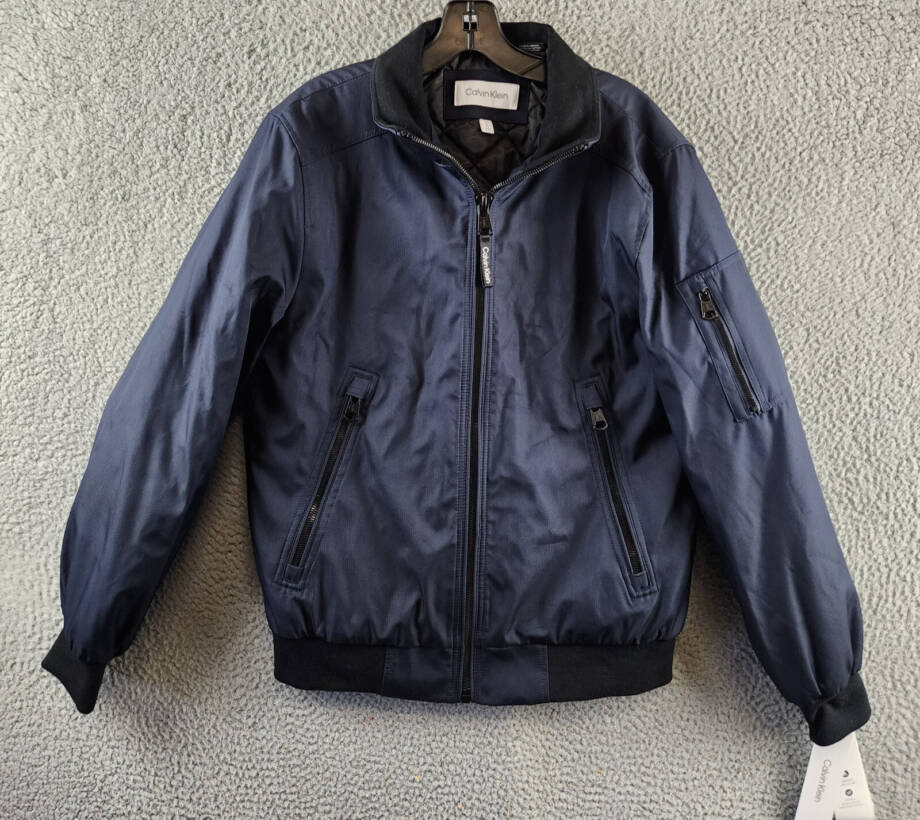 Calvin Klein Classic Zip-Front Ripstop Bomber Jacket Men's Small True Navy