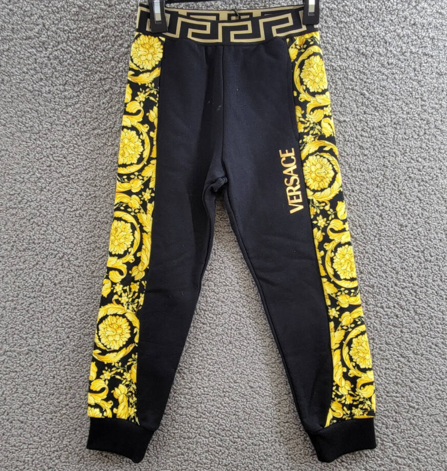 Versace Barocco Jogger Pants Boys Black/Gold Printed Elastic Waist Pull On 6