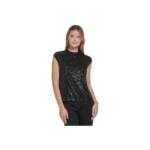 Calvin Klein Sequin Cap Sleeve Top Women's Large Black Back Zip Closure