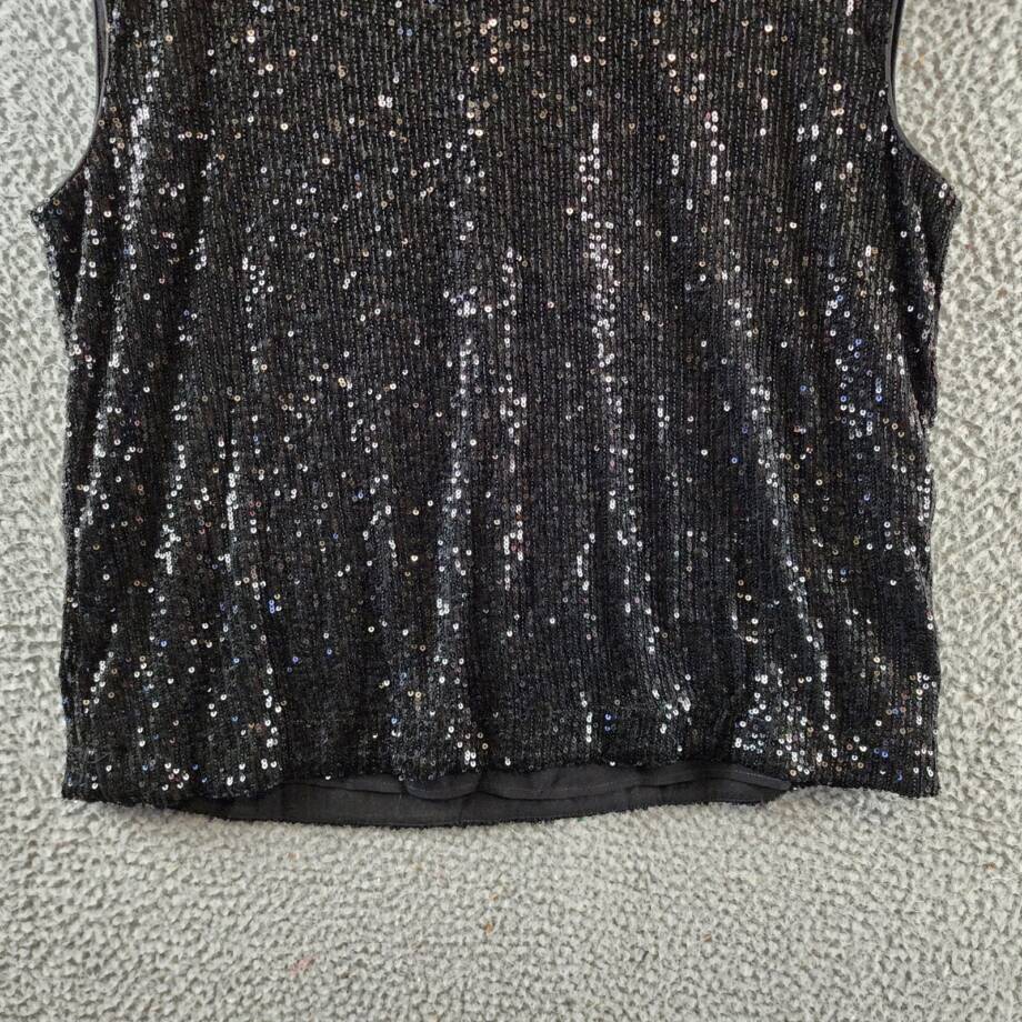 Calvin Klein Sequin Cap Sleeve Top Women's Large Black Back Zip Closure