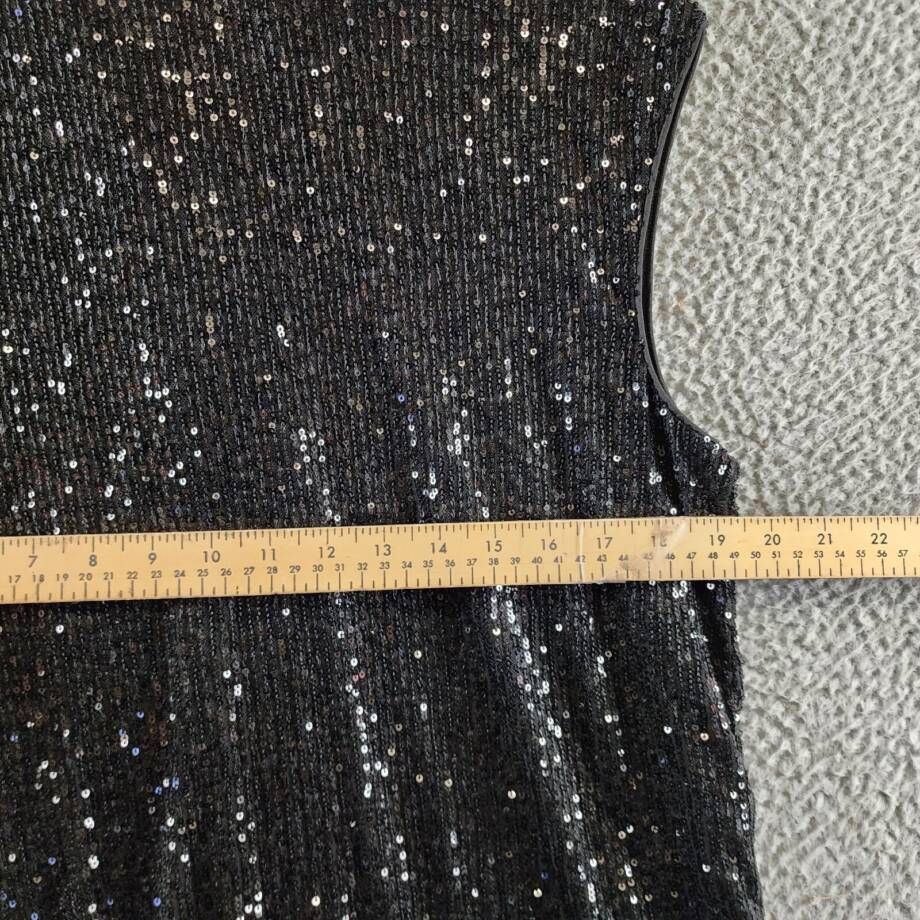 Calvin Klein Sequin Cap Sleeve Top Women's Large Black Back Zip Closure