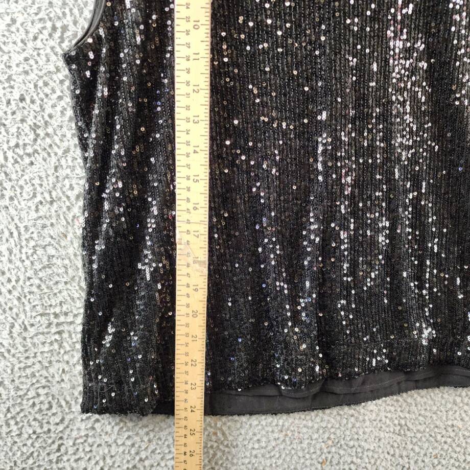 Calvin Klein Sequin Cap Sleeve Top Women's Large Black Back Zip Closure