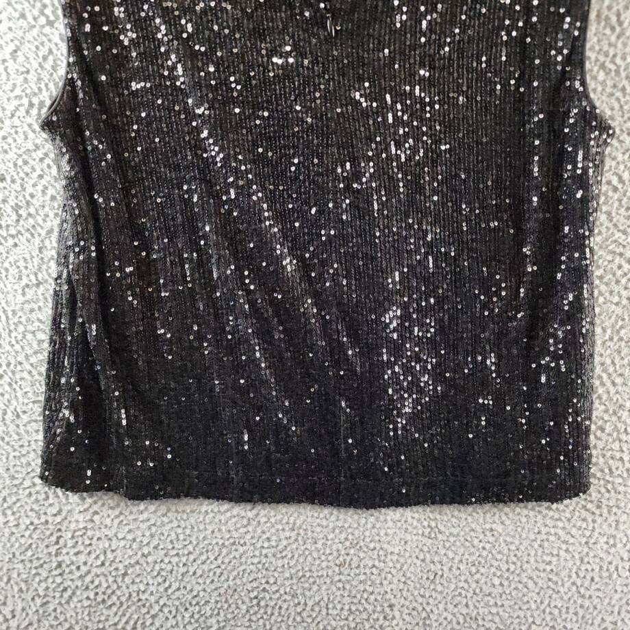 Calvin Klein Sequin Cap Sleeve Top Women's Large Black Back Zip Closure