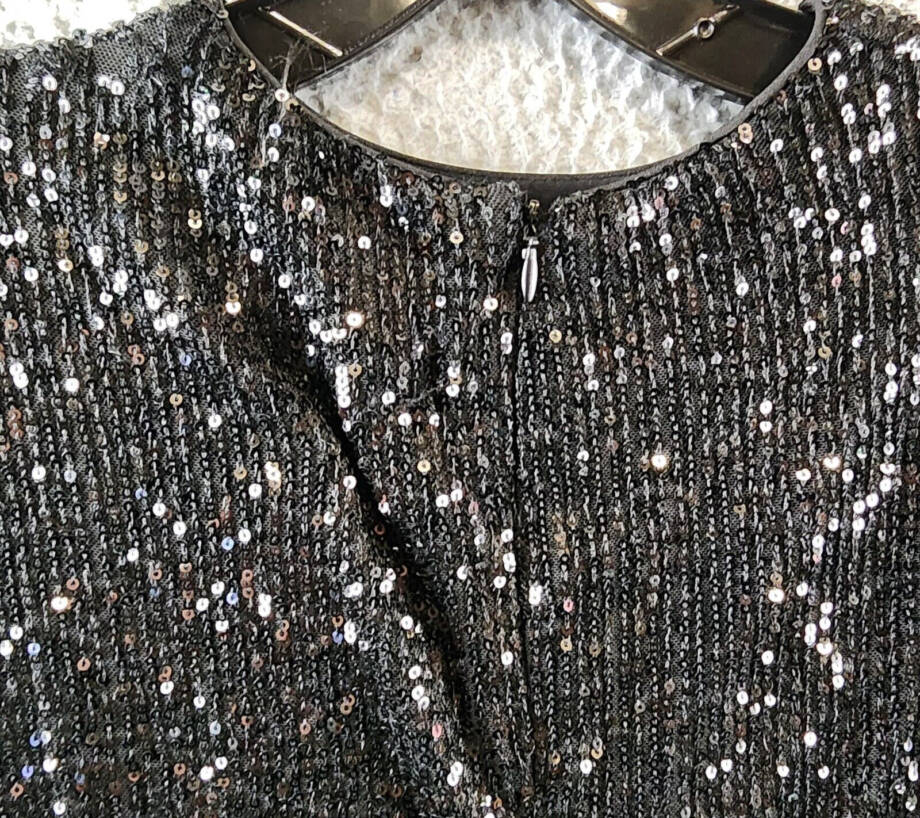 Calvin Klein Sequin Cap Sleeve Top Women's Large Black Back Zip Closure