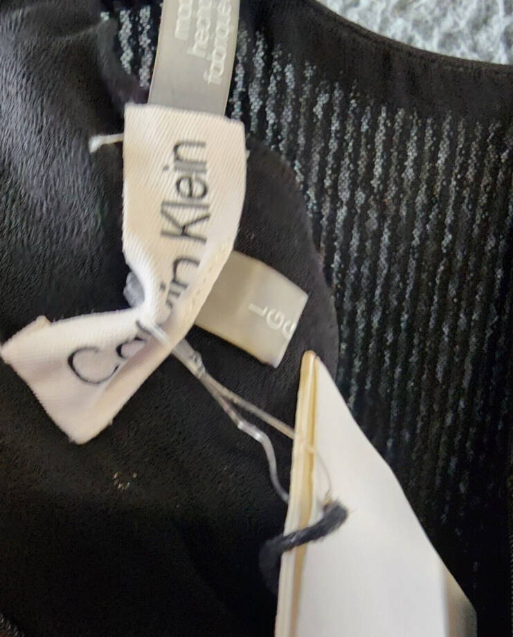 Calvin Klein Sequin Cap Sleeve Top Women's Large Black Back Zip Closure