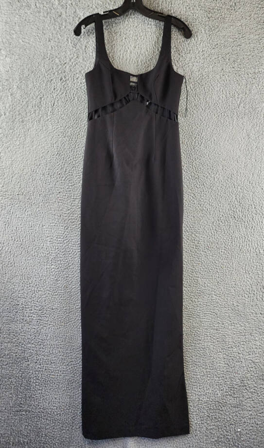 Aidan Mattox Square Neck Cut-Out Maxi Evening Dress Women's 2US Black Back Zip