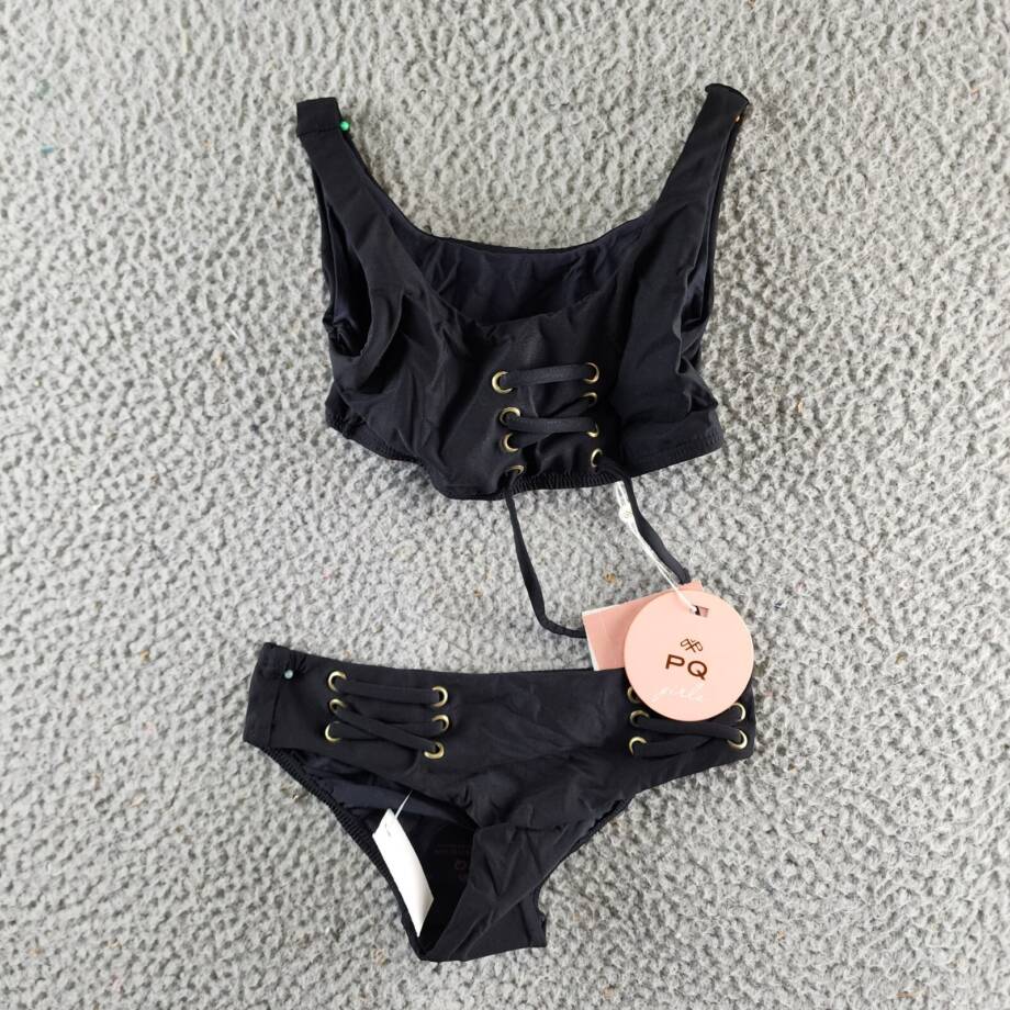PQ Kids Lace Up Detail Bikini Girls' 6 Black Scoop Neck Elastic Waist Pullover