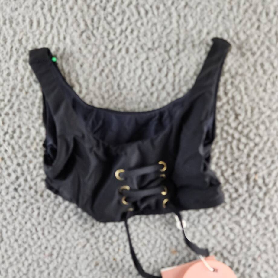 PQ Kids Lace Up Detail Bikini Girls' 6 Black Scoop Neck Elastic Waist Pullover