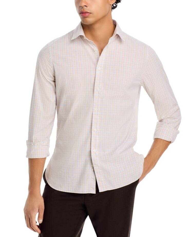 The Men's Store at Bloomingdale's Stretch Slim Fit Dress Shirt M Khaki Multi
