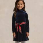Polo Ralph Lauren Velvet High-Neck Mini Dress Girls' XL (16) Navy Button Neck