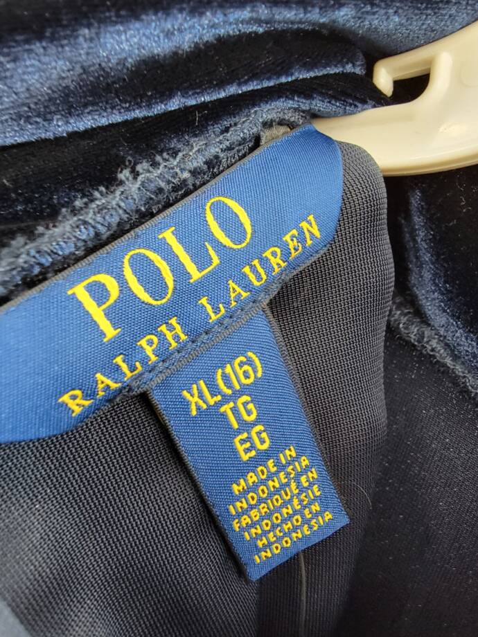 Polo Ralph Lauren Velvet High-Neck Mini Dress Girls' XL (16) Navy Button Neck