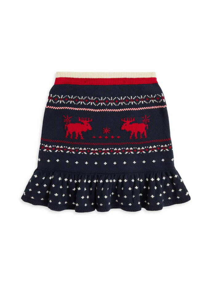 Polo Ralph Lauren Fair Isle Knit Skirt Girls 6X Navy Multi Wool Blend Pull On