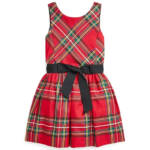 Polo Ralph Lauren Plaid Twill Dress Little Girls' 3 Red Multi Tie Waist Buttoned