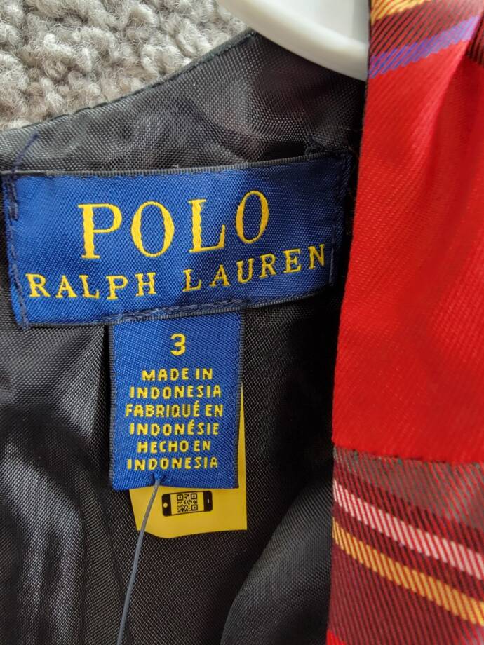 Polo Ralph Lauren Plaid Twill Dress Little Girls' 3 Red Multi Tie Waist Buttoned