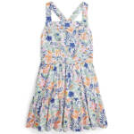 Polo Ralph Lauren Tropical-Print Linen Blend Dress Big Girls 12 Multi Buttoned