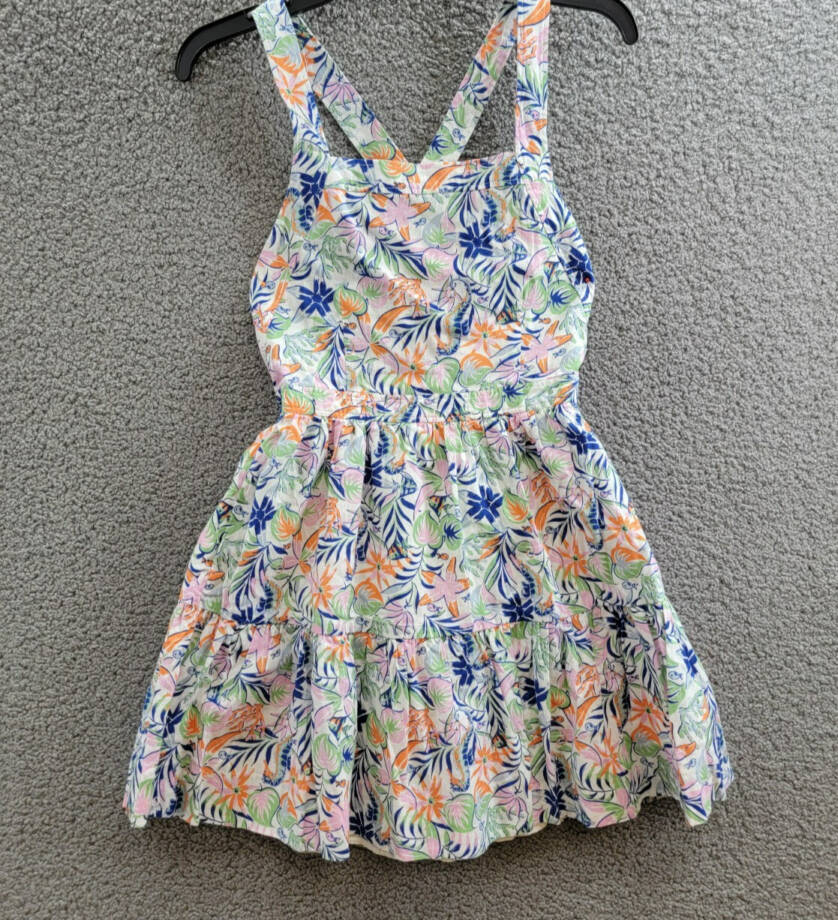 Polo Ralph Lauren Tropical-Print Linen Blend Dress Big Girls 12 Multi Buttoned