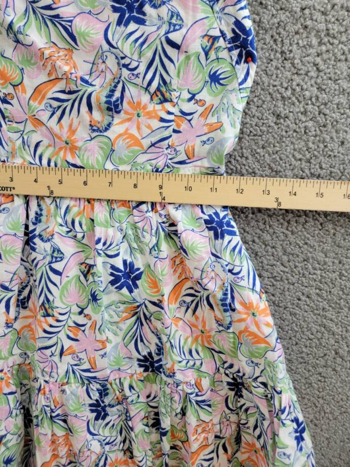 Polo Ralph Lauren Tropical-Print Linen Blend Dress Big Girls 12 Multi Buttoned
