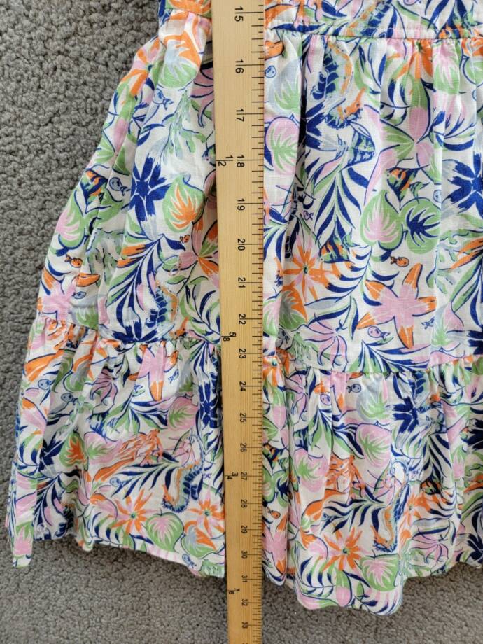 Polo Ralph Lauren Tropical-Print Linen Blend Dress Big Girls 12 Multi Buttoned