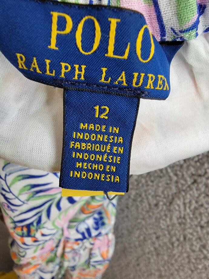 Polo Ralph Lauren Tropical-Print Linen Blend Dress Big Girls 12 Multi Buttoned