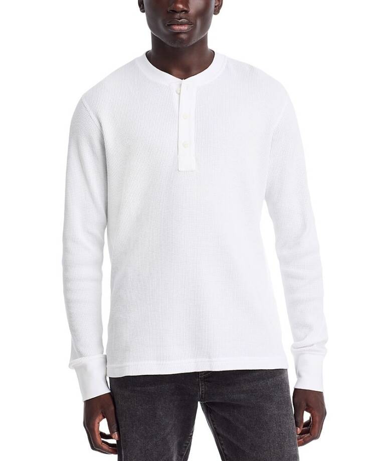 Rag & Bone Long Sleeve Waffle Knit Henley Top Men's S White Button Closure