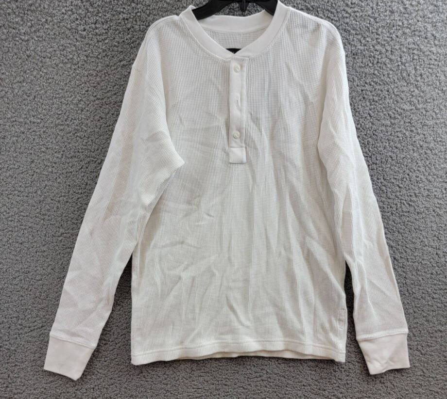 Rag & Bone Long Sleeve Waffle Knit Henley Top Men's S White Button Closure