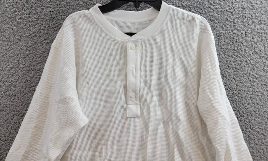 Rag & Bone Long Sleeve Waffle Knit Henley Top Men's S White Button Closure