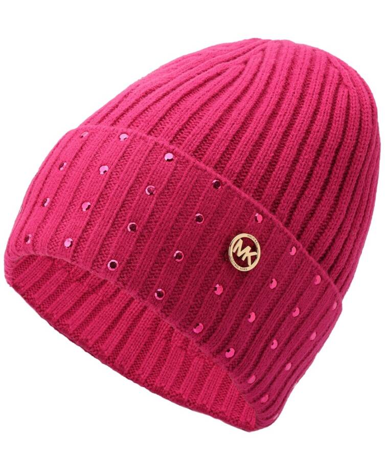 Michael Michael Kors Embellished Cuff Beanie Women's One Size Deep Fuchsia