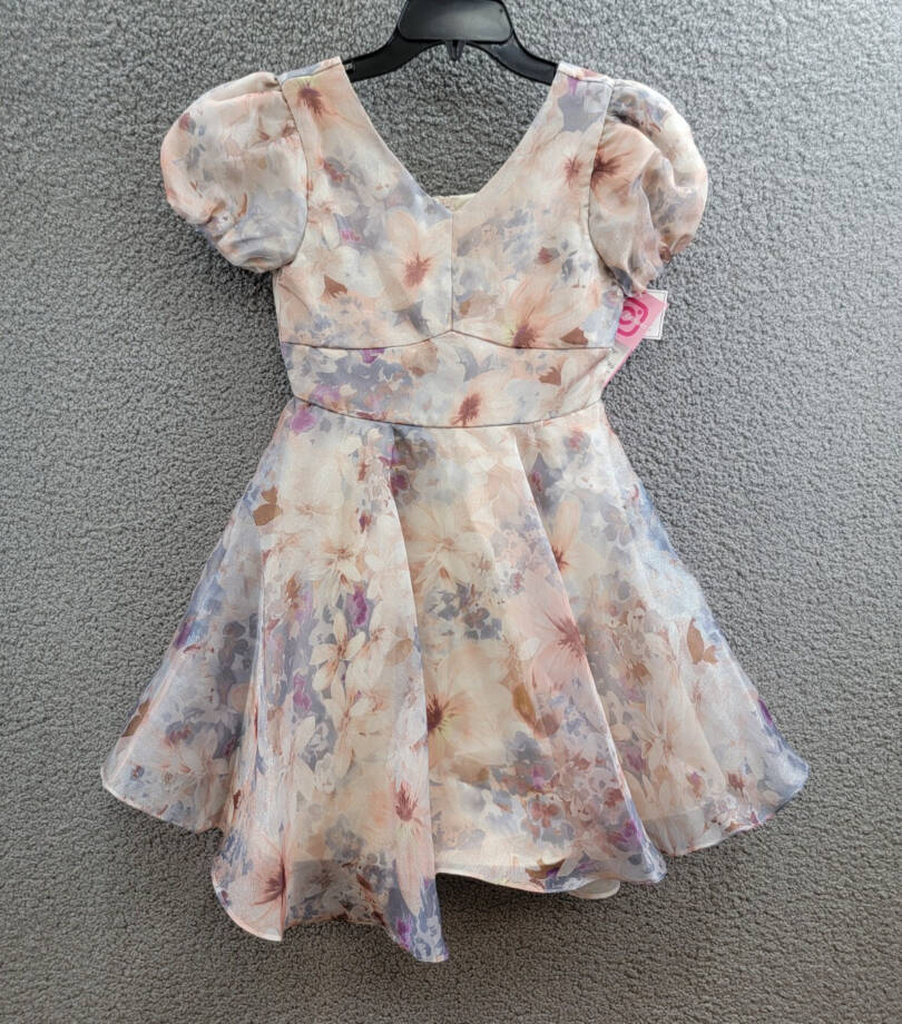 Rare Editions Floral Organza Social Dress Big Girls 14 Taupe Back Zip Closure