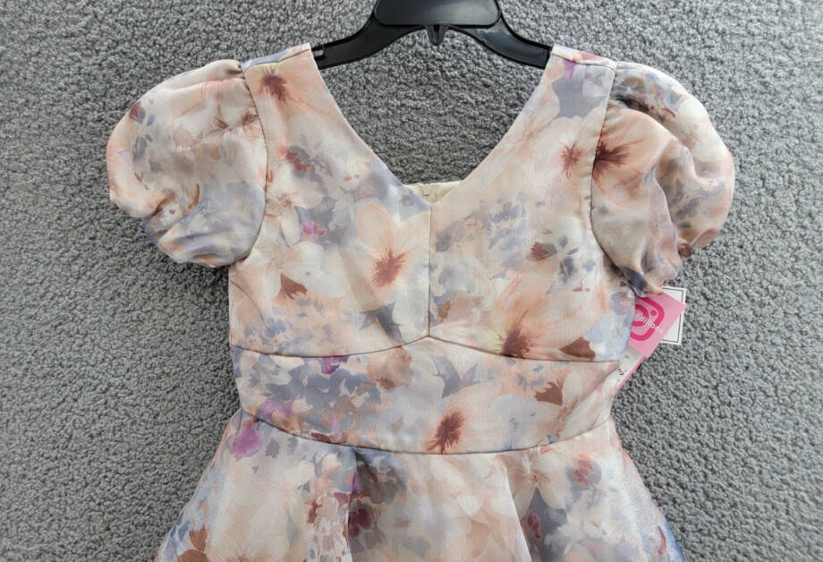 Rare Editions Floral Organza Social Dress Big Girls 14 Taupe Back Zip Closure