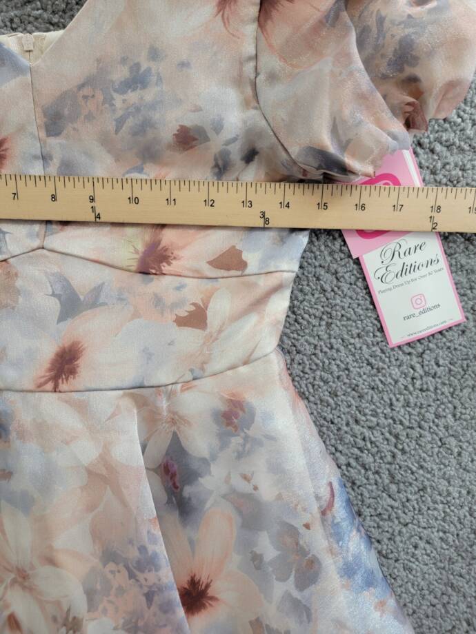 Rare Editions Floral Organza Social Dress Big Girls 14 Taupe Back Zip Closure