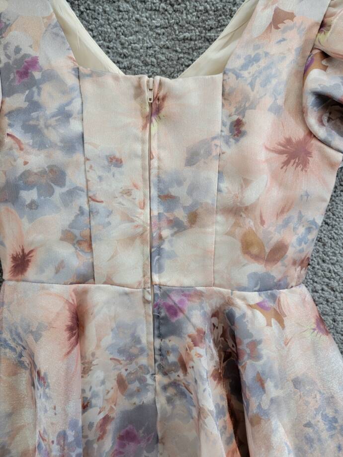 Rare Editions Floral Organza Social Dress Big Girls 14 Taupe Back Zip Closure