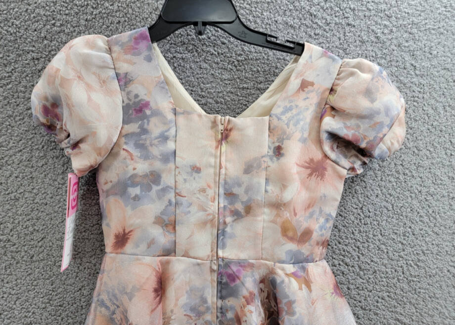 Rare Editions Floral Organza Social Dress Big Girls 14 Taupe Back Zip Closure