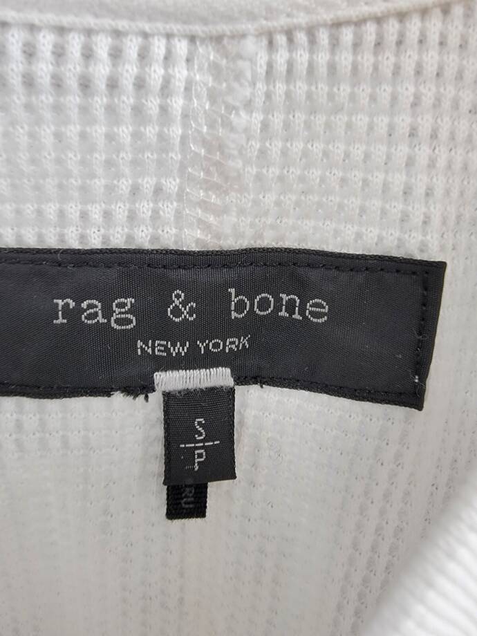 Rag & Bone Long Sleeve Waffle Knit Henley Top Men's S White Button Closure