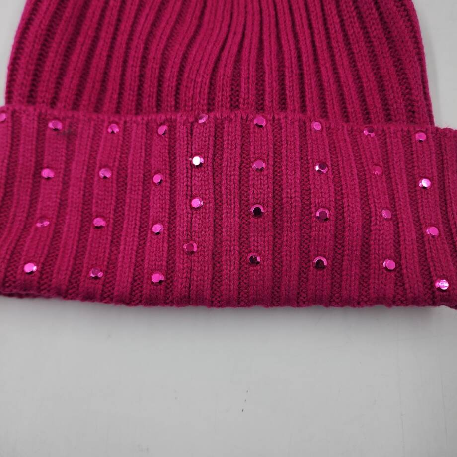 Michael Michael Kors Embellished Cuff Beanie Women's One Size Deep Fuchsia