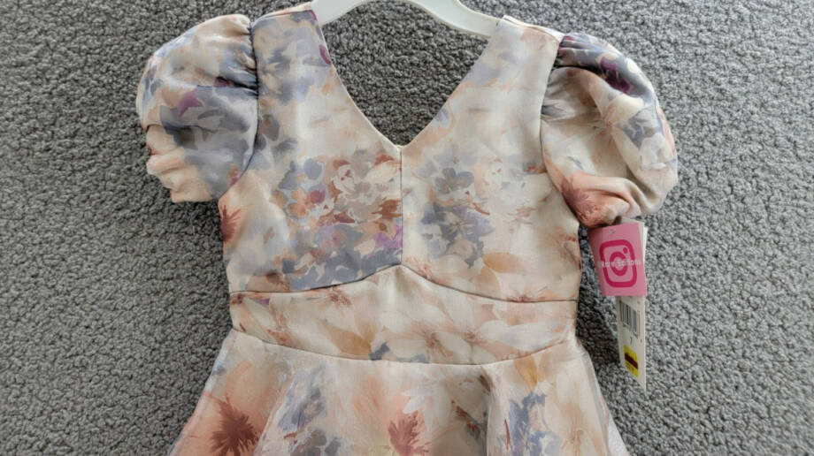 Rare Editions Floral Organza Social Dress Big Girls 7 Taupe Back Zip Closure