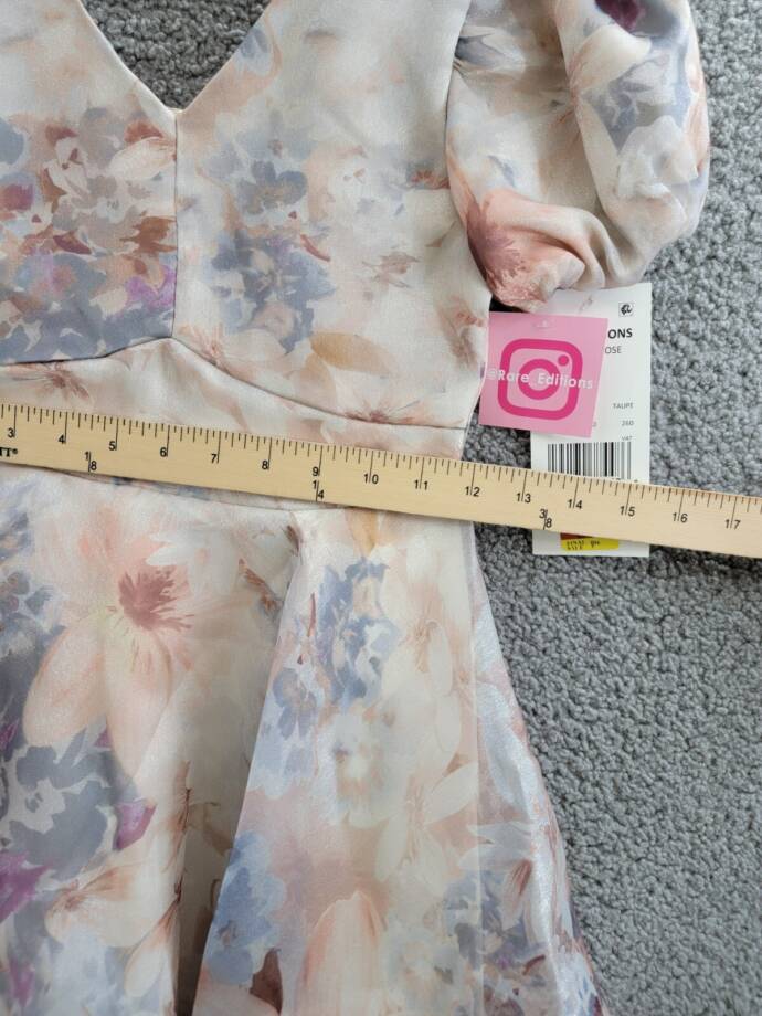 Rare Editions Floral Organza Social Dress Big Girls 7 Taupe Back Zip Closure