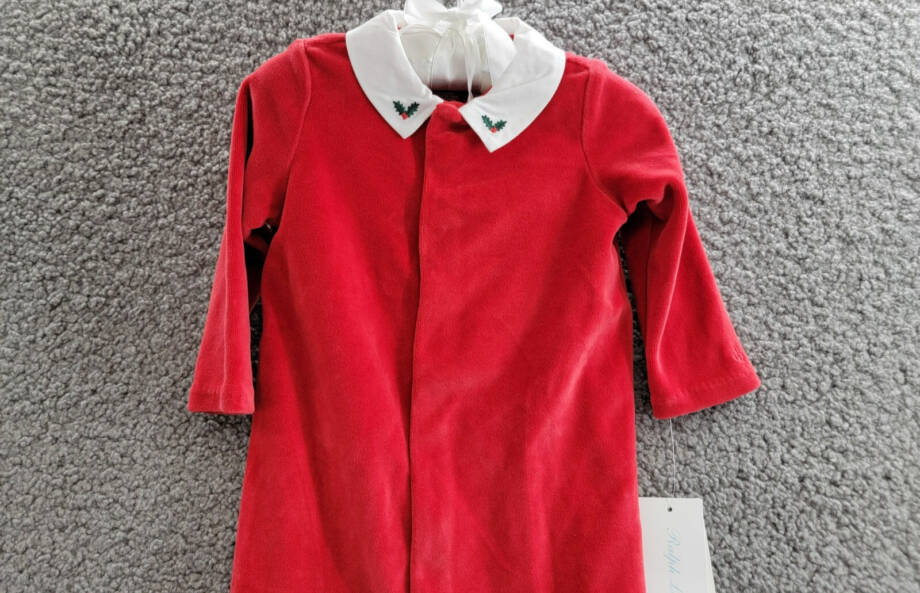 Ralph Lauren Embroidered Velour Footed Coverall Baby Boys' 6M Red Snap Placket